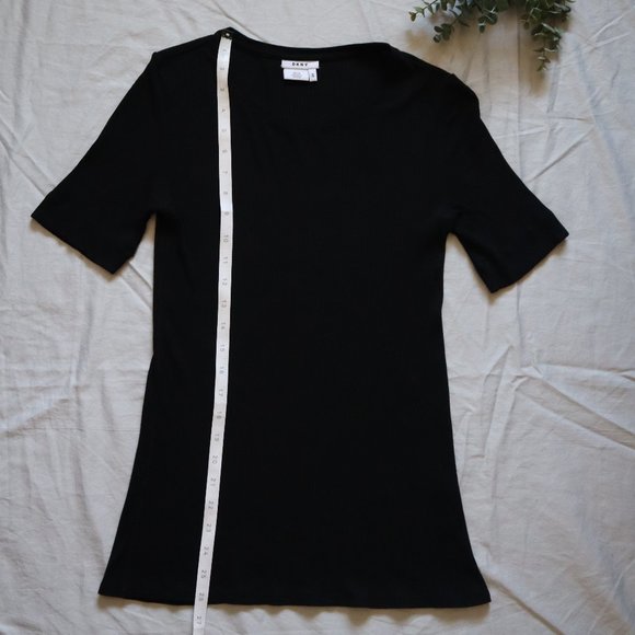 DKNY Short Sleeve Ribbed T-Shirt Black Small - Picture 5 of 7